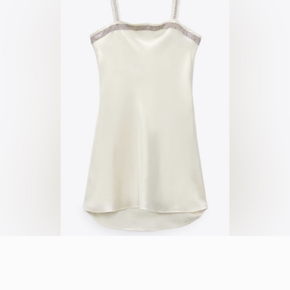 Zara Cream Satin Chemise with Silver Accents